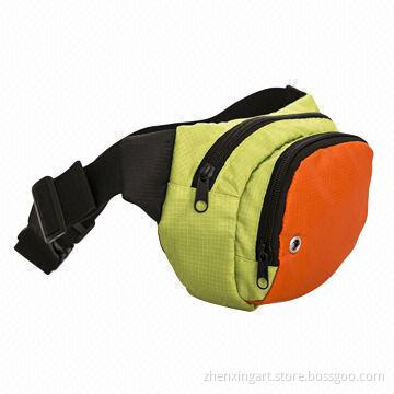 Polyester waist bag with zipper pockets and adjustable straps